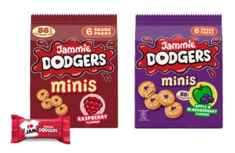 Jammie Dodgers Minis Biscuits- Raspberry 6x23g and Apple & Blackcurrant Flavour 6x23g