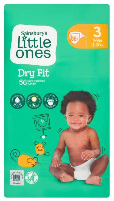Sainsbury's Little Ones Dry Fit Size 3 Midi 56 Nappies - (Pack of 6)