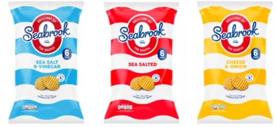 Seabrook Crisps Multipack, Sea Salt & Vinegar, Sea Salted, Cheese & Onion Flavours