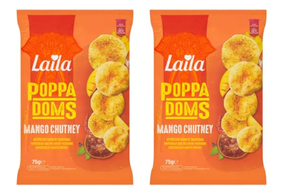 Laila Poppadoms Mango Chutney Flavour, Traditional Indian Snack, Pack of 2