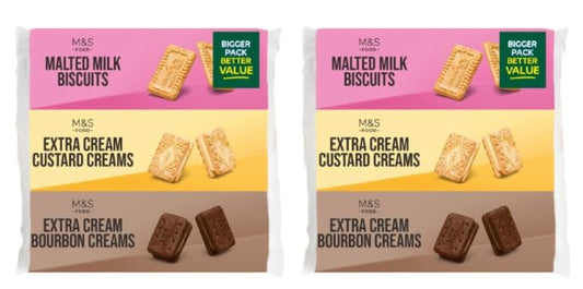 M&S Food Biscuit Variety Pack, Malted Milk, Extra Cream Custard Creams and Bourbon Creams, Bigger Pack