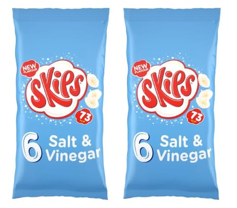 Skips Salt & Vinegar Flavour Snacks, New Flavour, Multipack, 6 Bags per Pack, 2 Packs