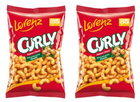 Lorenz Curly Peanut Classic Snacks, with Freshly Ground Peanuts, Crunchy Corn Puffs, 2 Pack