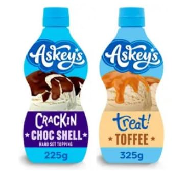 Askey's Crackin Choc Shell Hard Set Topping and Treat Toffee Sauce, 225g & 325g, Ice Cream Topping