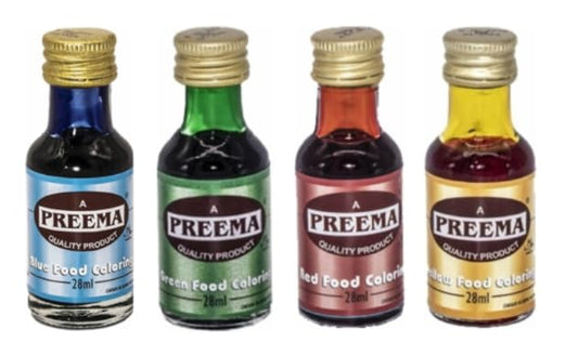 Preema Food Colouring, Blue, Green, Red and Yellow, Liquid Form, 28ml Each, Pack of 4