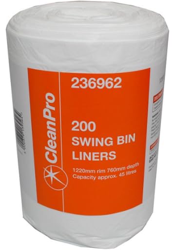 CleanPro Swing Bin Liners, White, 45 Litre Capacity, 1220mm Rim, 760mm Depth, Pack of 200