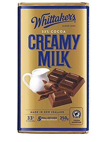 Whittaker's Creamy Milk Chocolate Block 250g (Pack of 4) （Made in New Zealand）