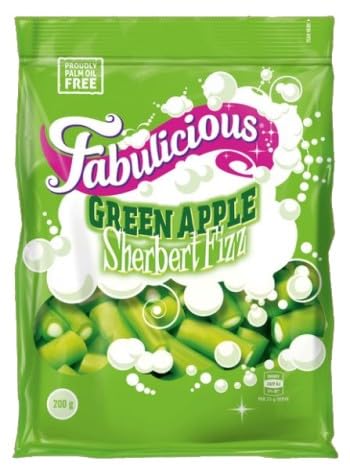RJs Fabulicious Green Apple Sherbert Fizz Sweets, Palm Oil Free, Pieces, 200g Bag