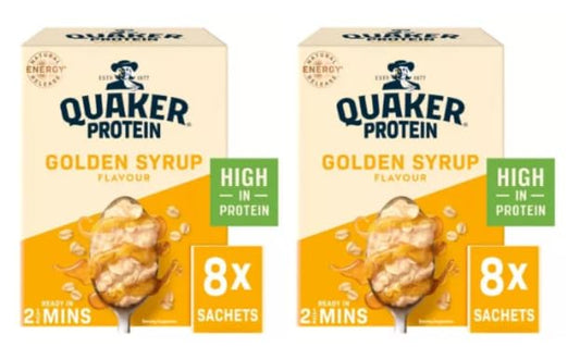 Quaker Protein Golden Syrup Flavour Porridge Oats, High in Protein, Ready in 2 Mins - (Pack of 2)