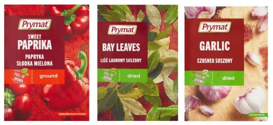 Prymat Sweet Paprika, Bay Leaves, and Garlic Spice Set, Dried, Ground, Full of Aroma