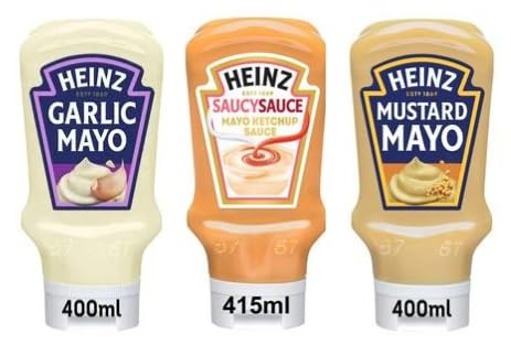 Heinz Mayo Variety Pack, Garlic, Saucy Sauce, Mustard, 400ml-415ml - (Pack of 3)