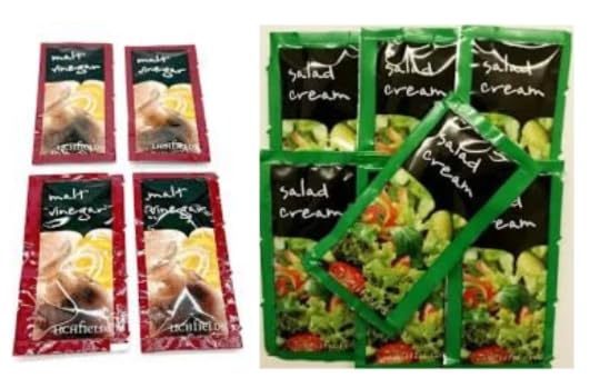 Lichfields Malt Vinegar and Salad Cream Sauce Sachets, Single Serve Condiment Portions - 200 Sachets
