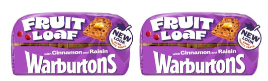 Warburtons Fruit Loaf with Cinnamon and Raisin, Sliced Bread - Pack of 2