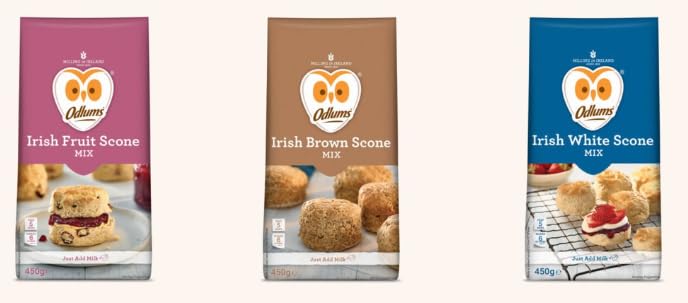 Odlums Irish Scone Mix, Fruit, Brown, and White Varieties, Just Add Milk