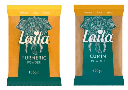 Laila Turmeric Powder and Cumin Powder, Ground Spice Blend, 100g Each