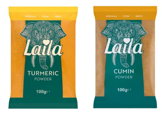 Laila Turmeric Powder and Cumin Powder, Ground Spice Blend, 100g Each