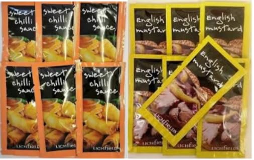 Lichfields Sweet Chilli Sauce and English Mustard Sauce Sachets, Condiment Portions - 50 Sachets
