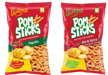 Lorenz Pom Sticks Potato Snacks, Paprika and Hot & Spicy Flavours, Cut from Real Potatoes