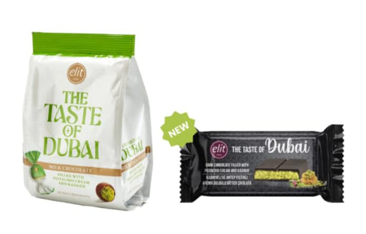 Elit The Taste of Dubai Chocolate, Filled with Pistachio Cream and Kadaifi, Milk and Dark Varieties