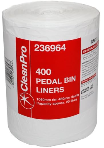 CleanPro Pedal Bin Liners, 400 Pack, 20 Litre Capacity, 1060mm Rim x 460mm Depth