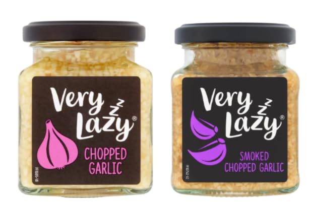 Very Lazy Chopped Garlic and Smoked Chopped Garlic, Glass Jar, 2 Varieties, Vegan, Gluten-Free, 190g