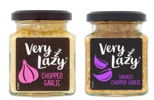 Very Lazy Chopped Garlic and Smoked Chopped Garlic, Glass Jar, 2 Varieties, Vegan, Gluten-Free, 190g