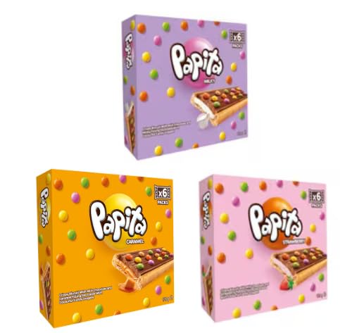 Papita Variety Pack, Caramel,Strawberry, Milky Biscuits, 6 Biscuits x 20g each pack
