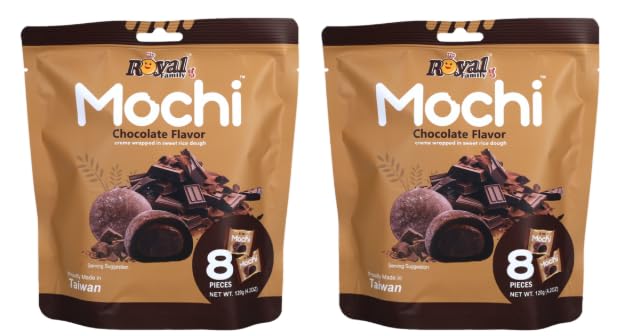 Royal Family Mochi Chocolate Flavor, Creme Wrapped in Sweet Rice Dough, Pack of 2