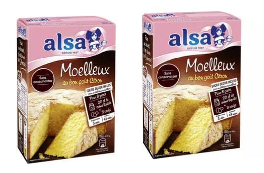 Alsa Moelleux Lemon Flavour Cake Mix, No Preservatives, with Decorating Sugar, Pack of 2