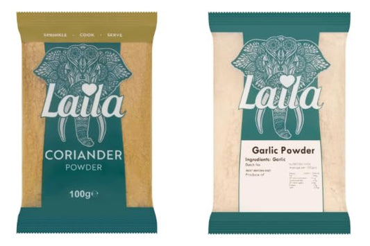 Laila Coriander Powder and Garlic Powder, Ground Spice Blend, 100g