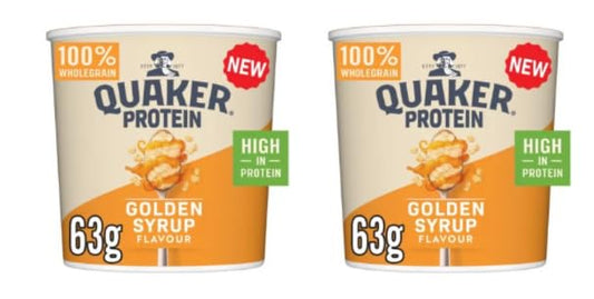 Quaker Protein Golden Syrup Flavour Porridge Pot, 100% Wholegrain, High in Protein, 63g - (Pack of 2)
