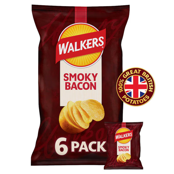 Walkers Smokey Bacon Multipack Crisps, 6x25g