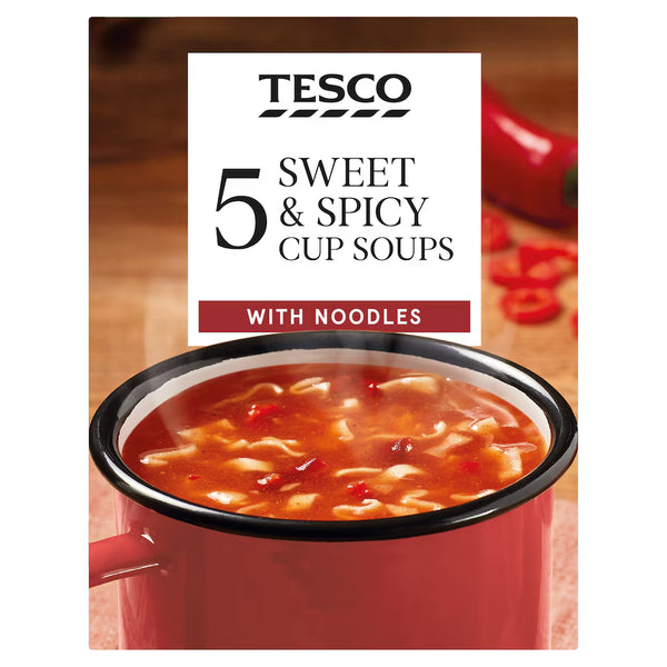 Tesco Sweet & Spicy Cup Soups With Noodles, 5x23g