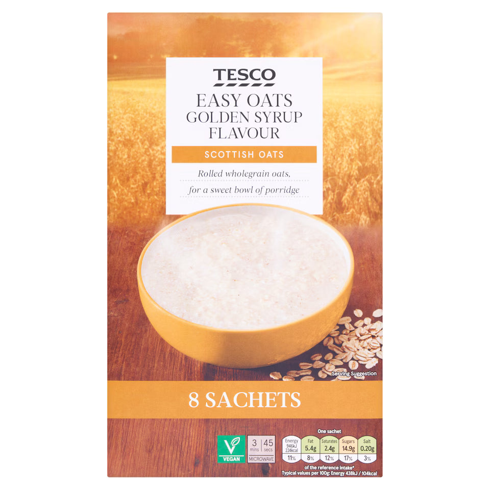 Tesco Easy Oats Golden Syrup Flavour, 8x36g