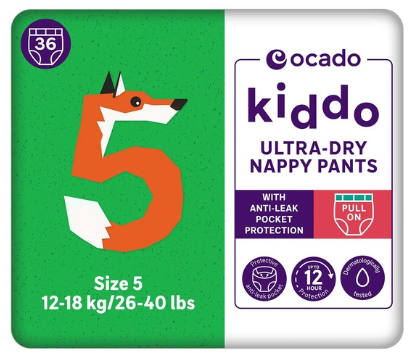 Ocado Kiddo Ultra-Dry Nappy Pants Size 5, 36 per pack
