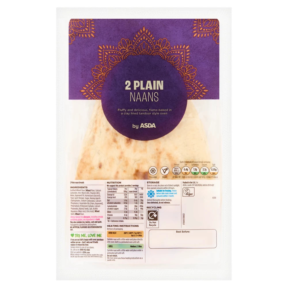 ASDA 2 Plain Naans