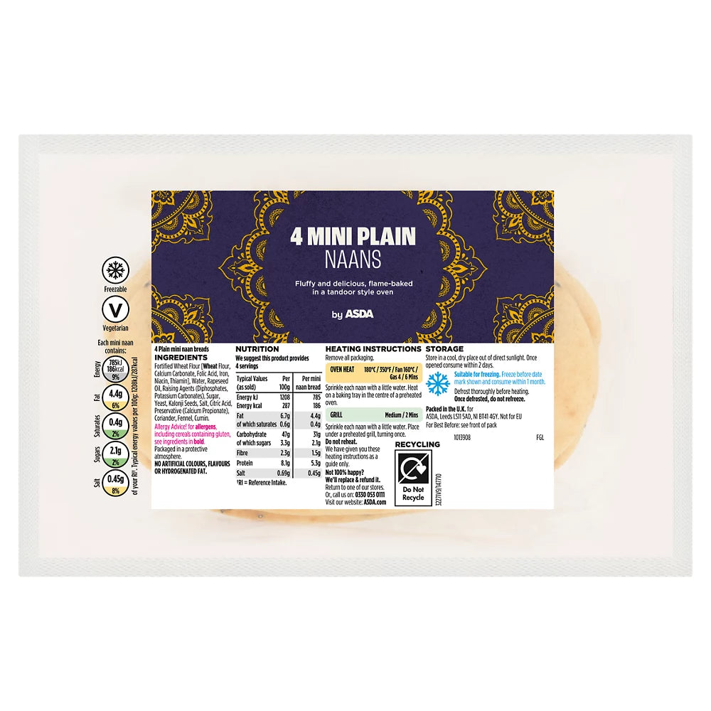 ASDA 4 Mini Plain Naans