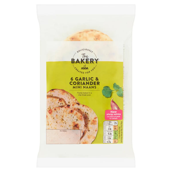 The BAKERY at ASDA The Bakery 6 Garlic & Coriander Mini Naans 282g