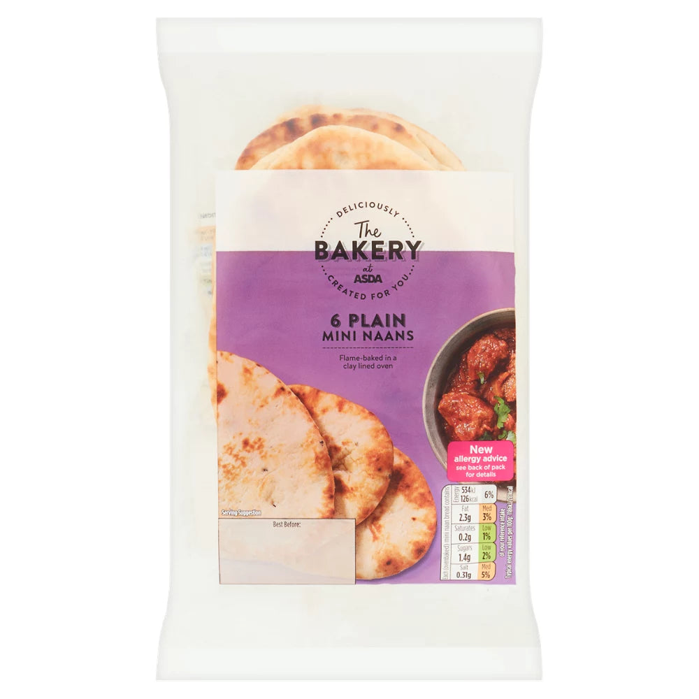 The BAKERY at ASDA The Bakery 6 Plain Mini Naans 282g