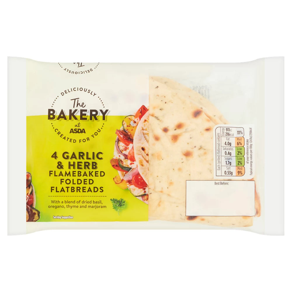 The BAKERY at ASDA The Bakery 4 Garlic & Herb Flamebaked Folded Flatbreads 300g