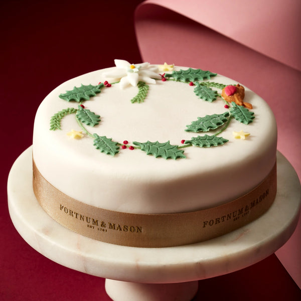 Fortnum & Mason Iced Christmas Cake with Holly Decoration, 1.1kg