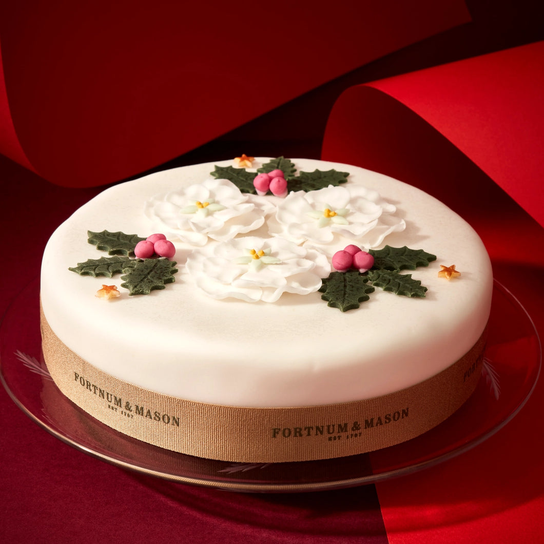 Fortnum & Mason Iced Christmas Cake with Flower & Holly Decoration, 1.8kg