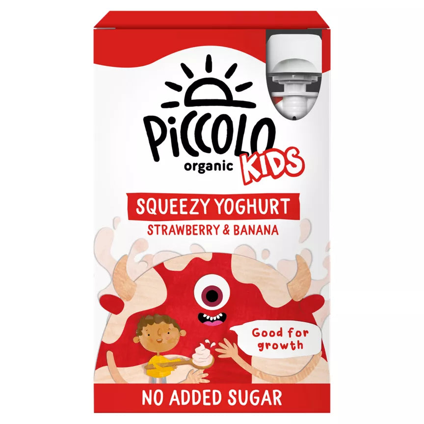 Piccolo Organic Kids Squeezy Yoghurt - Strawberry & Banana, 4x100g