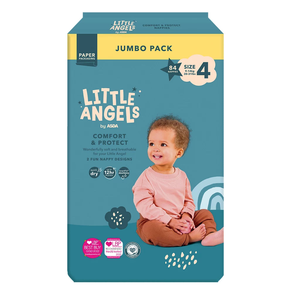 LITTLE ANGELS by ASDA Comfort & Protect size 4, 9-14kg Jumbo Pack 84 Nappies