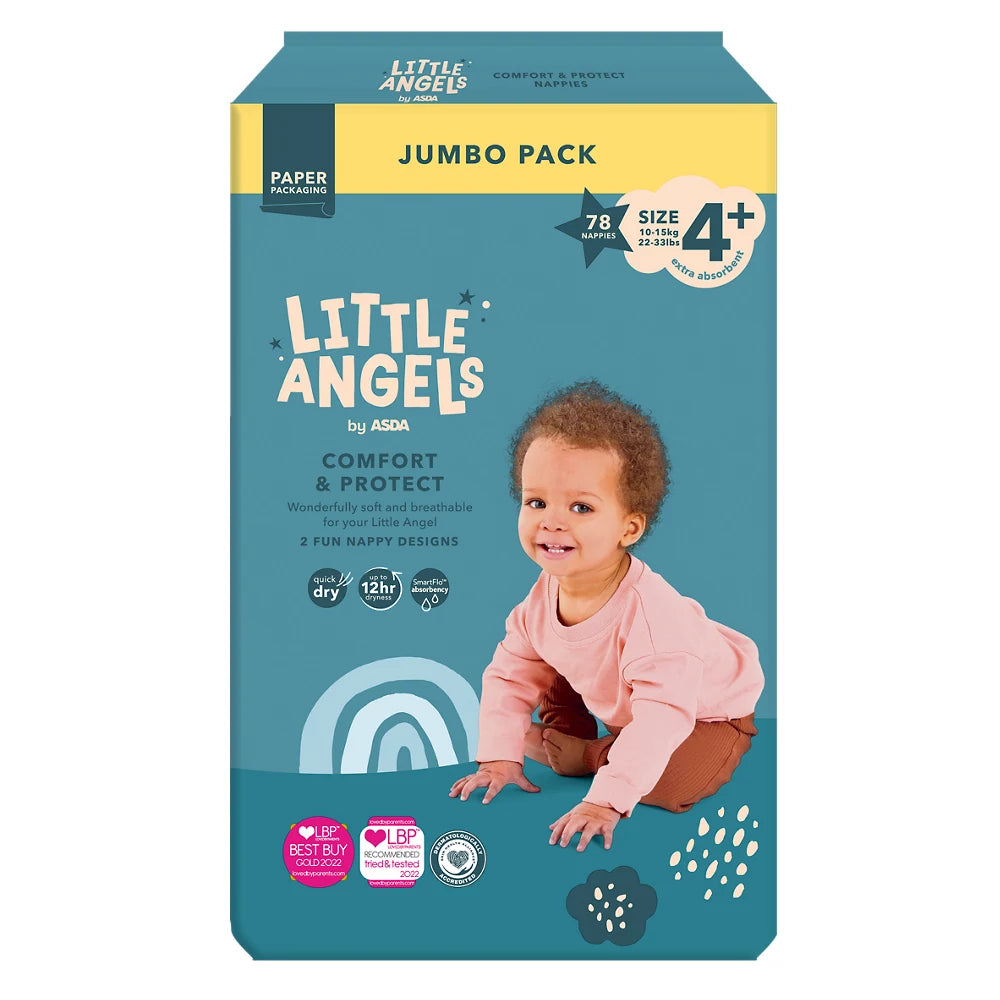 LITTLE ANGELS by ASDA Comfort & Protect size 4+, 10-15kg, Jumbo Pack 78 Nappies