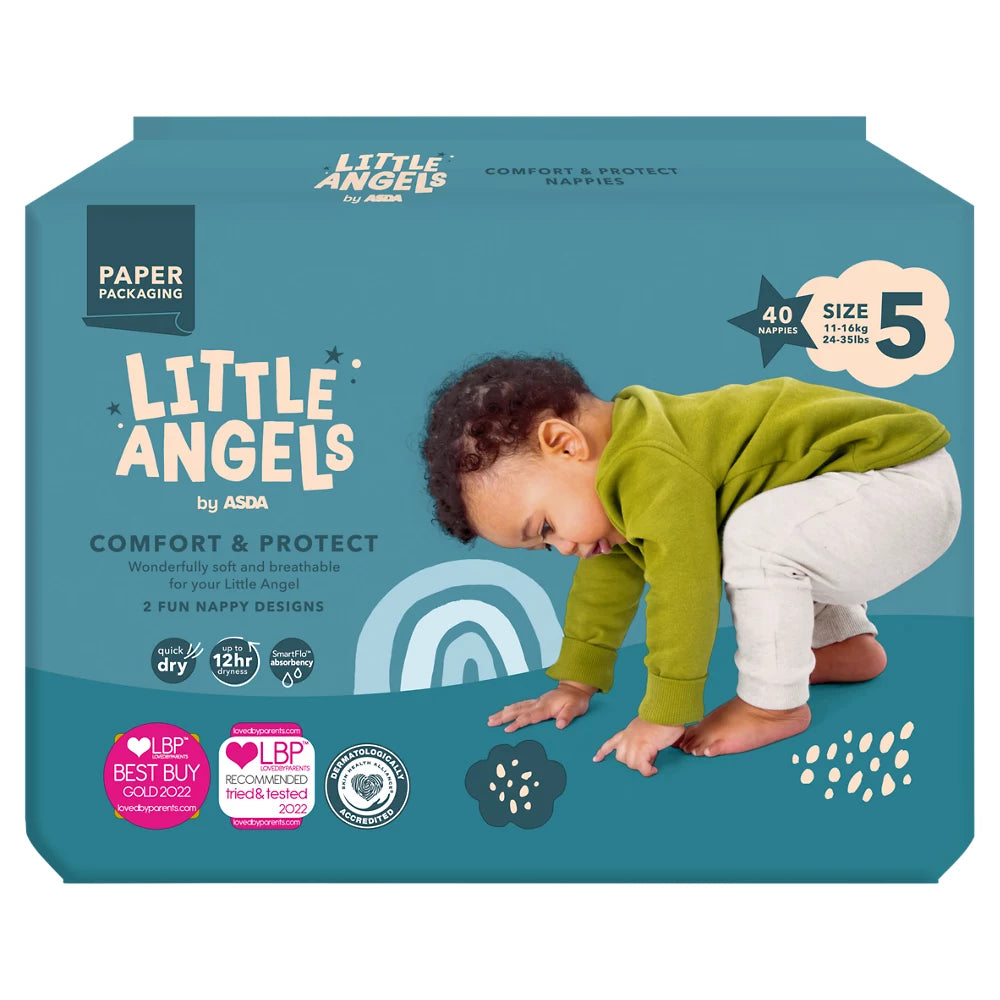 LITTLE ANGELS by ASDA Comfort & Protect Size 5, 11-16kg(24-35lbs) 40 Nappies