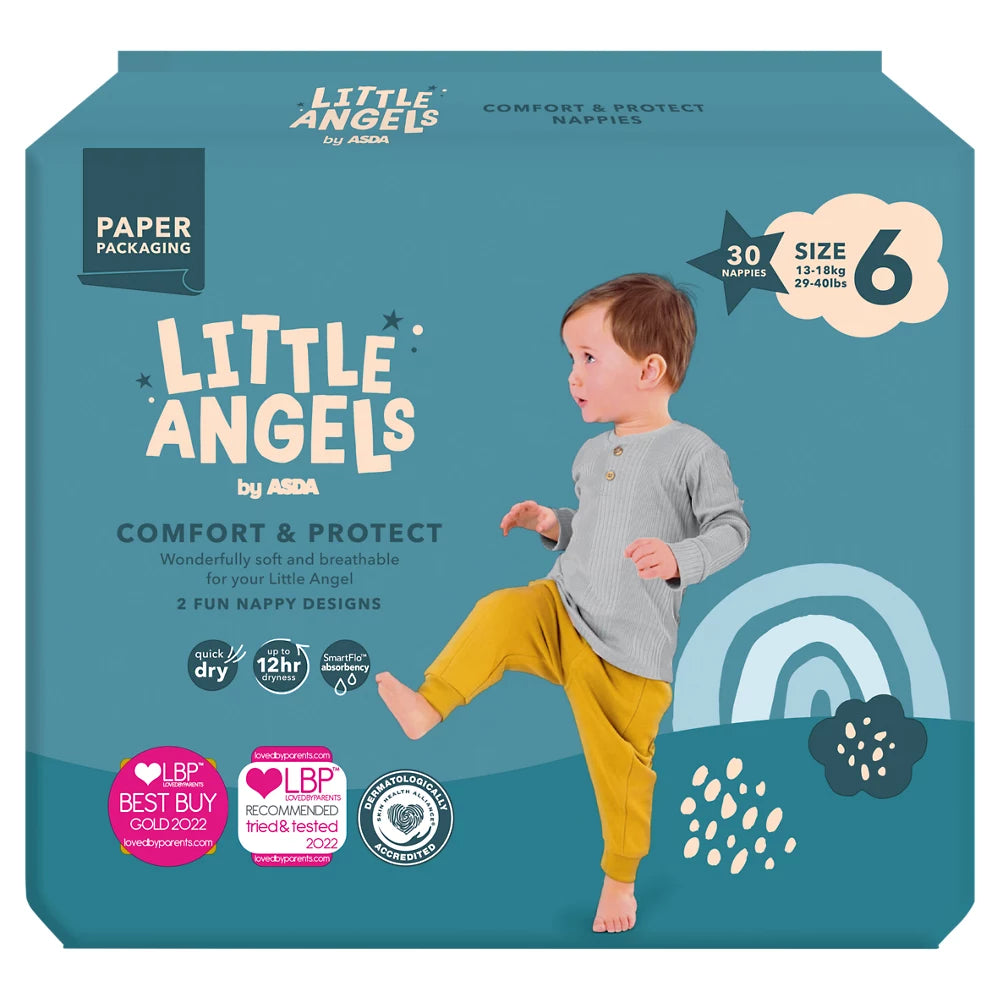LITTLE ANGELS by ASDA Comfort & Protect Size 6, 13-18kg (29-40lbs),  30 Nappies
