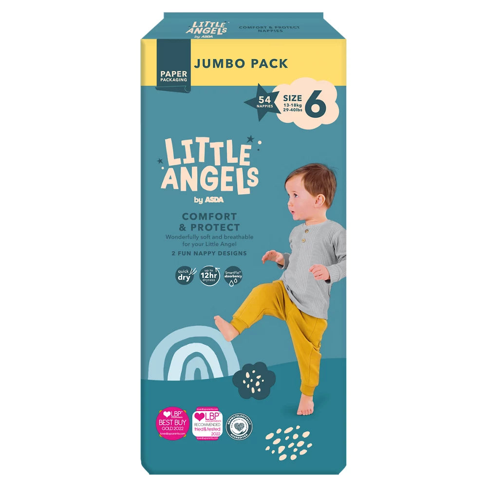 LITTLE ANGELS by ASDA Comfort & Protect Size 6, 13-18kg 54 Nappies