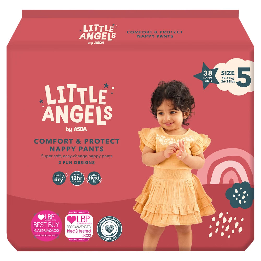 LITTLE ANGELS by ASDA Comfort & Protect Size 5, 12-17kg, 38 Nappy Pants