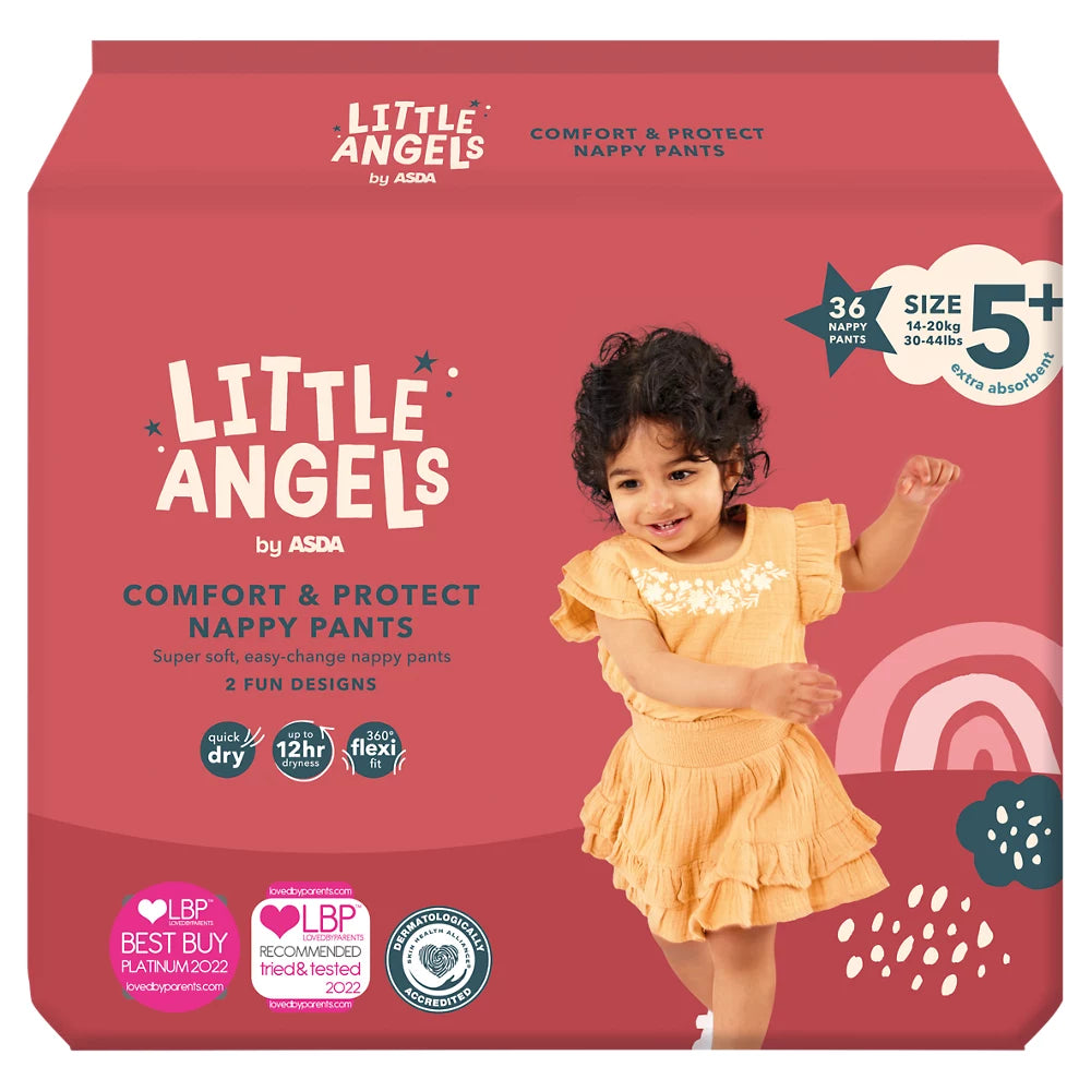 LITTLE ANGELS by ASDA Comfort & Protect Size 5+, 14-20kg, 36 Nappy Pants
